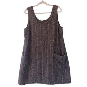 Retro 60s Wool Tweed Pinstripe Shift Dress Jumper By Old Navy Size 16 Gray Brown